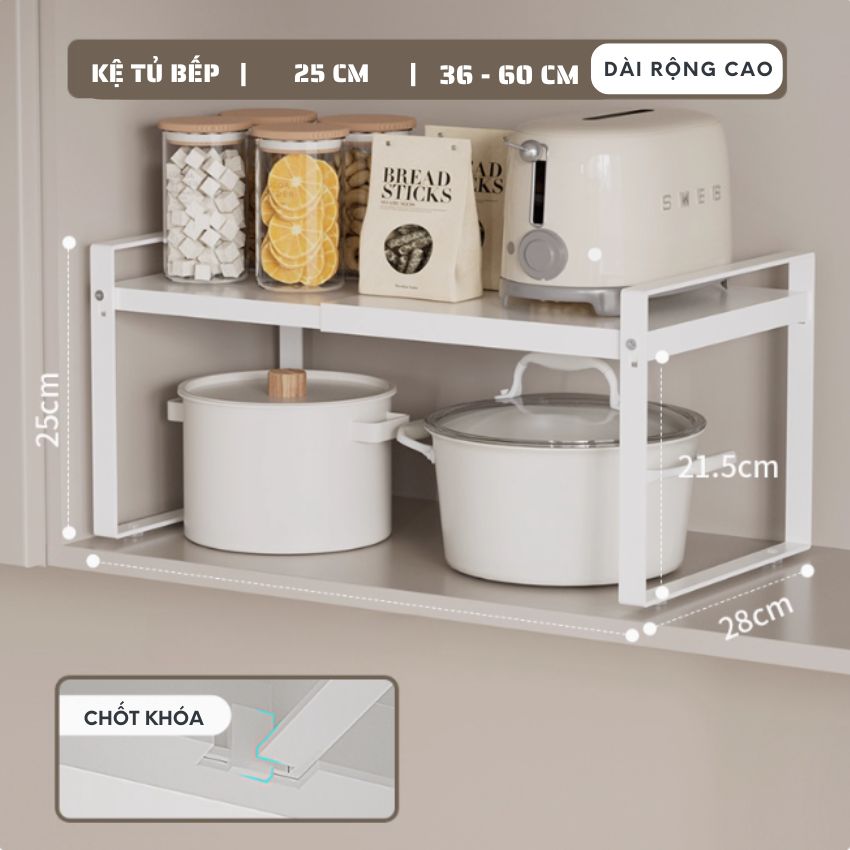 Kệ đựng đồ tủ bếp có thể điều chỉnh độ dài, kệ tủ bếp đa năng nhiều size thép carbon chống gỉ - PMKKLVS02173321